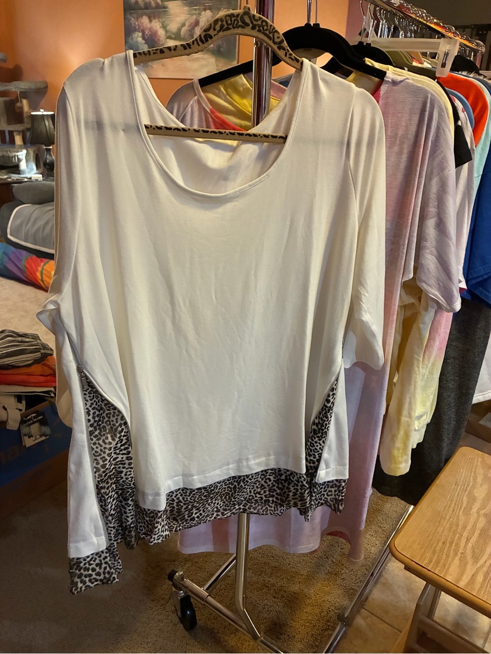 Kate & Mallory Cream Tunic with Leopard Trim